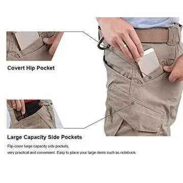 LABEYZON Men's Outdoor Work Military Tactical Pants Lightweight Rip-Stop Casual Cargo Pants Men (Khaki, 32W x 30L)