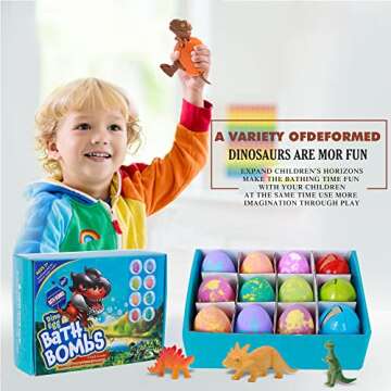 YULONG Lab Bath Bombs for Kids with Toys Inside Surprise, Dino Egg Bath Bomb Kit with Dinosaur Toy O...