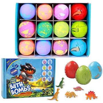 YULONG Lab Bath Bombs for Kids with Toys Inside Surprise, Dino Egg Bath Bomb Kit with Dinosaur Toy Organic and Natural Bath Fizz Spa Bath Set Gift, for Birthday Easter Christmas Boys and Girls Gifts