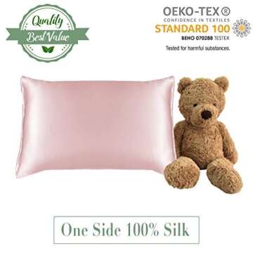 MYK 100% Pure Natural Mulberry Silk Pillowcase, 19 Momme with Cotton Underside for Sensitive Skin, Travel Size (12"x19"), Pink