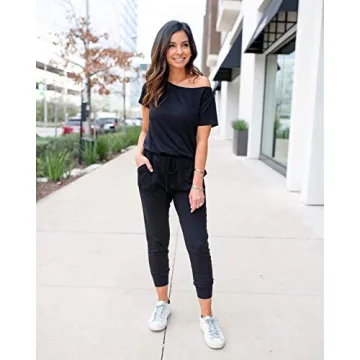 Off Shoulder Stretchy Long Romper - Black, XL