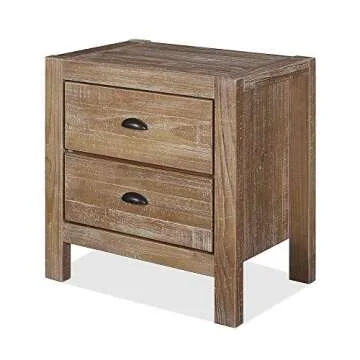 Rustic Nightstand Provides Classic Style & Contemporary Function. 2 Drawer Bed Organizer Offers Spacious Storage Compartments for Your Bedroom. Solid Wood In Distressed Driftwood Creates Timeless Feel