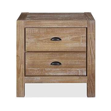 Rustic Nightstand Provides Classic Style & Contemporary Function. 2 Drawer Bed Organizer Offers Spacious Storage Compartments for Your Bedroom. Solid Wood In Distressed Driftwood Creates Timeless Feel