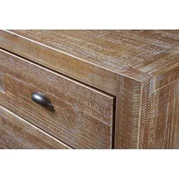 Rustic Nightstand Provides Classic Style & Contemporary Function. 2 Drawer Bed Organizer Offers Spacious Storage Compartments for Your Bedroom. Solid Wood In Distressed Driftwood Creates Timeless Feel