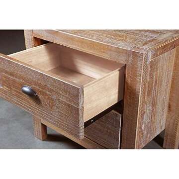 Rustic Nightstand Provides Classic Style & Contemporary Function. 2 Drawer Bed Organizer Offers Spacious Storage Compartments for Your Bedroom. Solid Wood In Distressed Driftwood Creates Timeless Feel