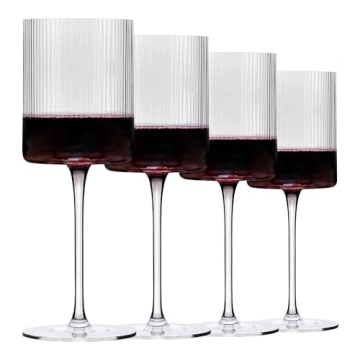 Stylish Ribbed Wine Glasses - Elegant Set of 4