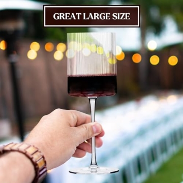 Stylish Ribbed Wine Glasses - Elegant Set of 4