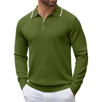 Coofandy Men's Long Sleeve Quarter Zip Polo Sweater - Stylish and Comfortable Casual Wear