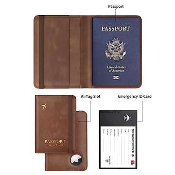 Stouchi AirTag Passport Holder, RFID Passport Holder with Airtag Slot, Multiple Passport Wallet Cove...