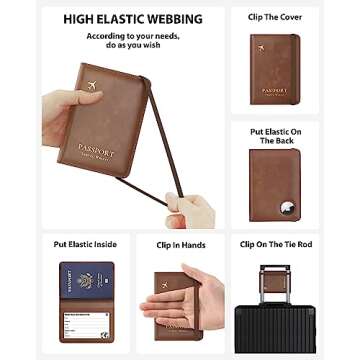 Stouchi AirTag Passport Holder, RFID Passport Holder with Airtag Slot, Multiple Passport Wallet Cover for Men, Leather Passport Case, Anti-Lost Waterproof Travel Accessories, Brown