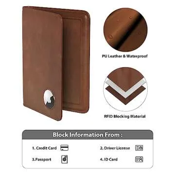 Stouchi AirTag Passport Holder, RFID Passport Holder with Airtag Slot, Multiple Passport Wallet Cover for Men, Leather Passport Case, Anti-Lost Waterproof Travel Accessories, Brown