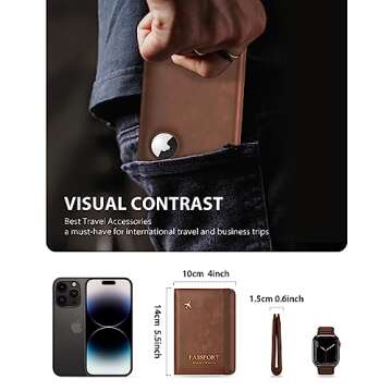 Stouchi AirTag Passport Holder, RFID Passport Holder with Airtag Slot, Multiple Passport Wallet Cover for Men, Leather Passport Case, Anti-Lost Waterproof Travel Accessories, Brown