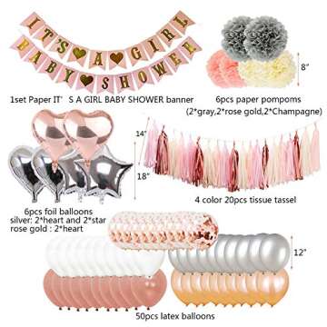 Baby Shower Decorations For Girl,the Party Supplies include 108Pcs Banners Paper Pompoms Heart-type ...