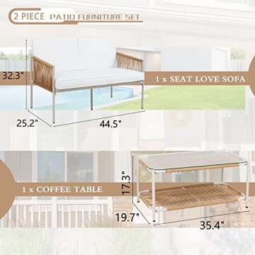 JAMFLY Patio Furniture 2 Piece Wicker Set, Outdoor Patio Furniture Rattan Conversation Set, All Weat...