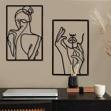 CHENGU Metal Minimalist Abstract Woman Wall Art (Black, 3 Pieces, Hand) for Kitchen Decor