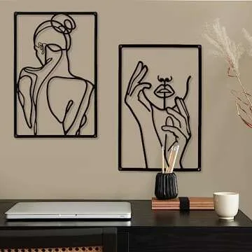 Stylish CHENGU Metal Minimalist Abstract Woman Wall Art Set (3 Pieces) - Perfect for Kitchen Decor