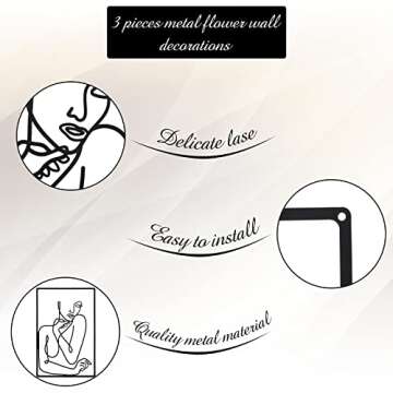 CHENGU Metal Minimalist Abstract Woman Wall Art (Black, 3 Pieces, Hand) for Kitchen Decor