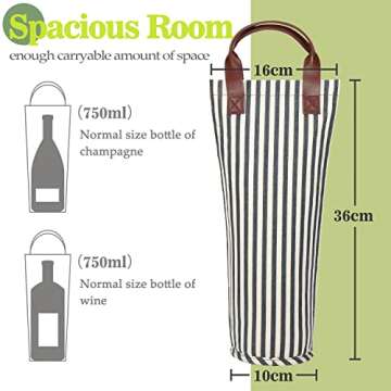 Tirrinia Single Wine Carrier Tote, Insulated Wine Cooler Bag for Travel, Picnic, & Wine Gifts – Thermal Padded Wine Bottle Holder Tote for Men & Women, Wine Gift for Wine Lovers,Blue Stripe
