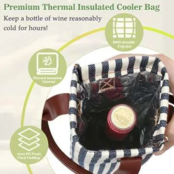 Tirrinia Single Wine Carrier Tote, Insulated Wine Cooler Bag for Travel, Picnic, & Wine Gifts – Thermal Padded Wine Bottle Holder Tote for Men & Women, Wine Gift for Wine Lovers,Blue Stripe
