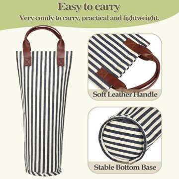 Tirrinia Single Wine Carrier Tote, Insulated Wine Cooler Bag for Travel, Picnic, & Wine Gifts – Thermal Padded Wine Bottle Holder Tote for Men & Women, Wine Gift for Wine Lovers,Blue Stripe