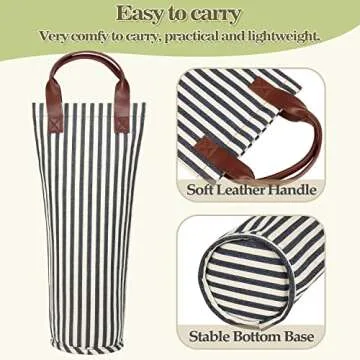 Tirrinia Single Wine Carrier Tote, Insulated Wine Cooler Bag for Travel, Picnic, & Wine Gifts – Thermal Padded Wine Bottle Holder Tote for Men & Women, Wine Gift for Wine Lovers,Blue Stripe