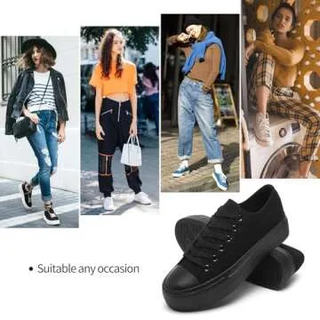 hash bubbie Platform Sneakers for Women White Platform Shoes Low Top Tennis Shoes Non Slip Black Fashion Canvas Sneakers(Full Black.US9)