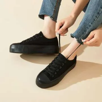hash bubbie Platform Sneakers for Women White Platform Shoes Low Top Tennis Shoes Non Slip Black Fashion Canvas Sneakers(Full Black.US9)