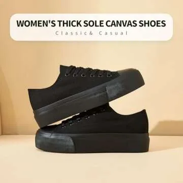 hash bubbie Platform Sneakers for Women White Platform Shoes Low Top Tennis Shoes Non Slip Black Fashion Canvas Sneakers(Full Black.US9)