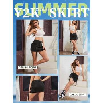 Trendy Cargo Skirt Women Y2K Low Waist Denim Mini Skirt