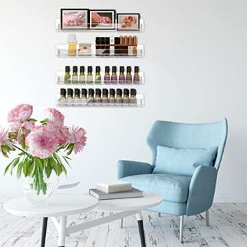 RORKIM 4 Pack 15 Inch Clear Acrylic Shelves, Clear Kids Floating Bookshelf for Kids Room, Modern Nai...