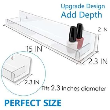 RORKIM 4 Pack 15 Inch Clear Acrylic Shelves, Clear Kids Floating Bookshelf for Kids Room, Modern Nail Polish Rack Sunglasses Essential Oil Picture Ledge Display Toy Storage Wall Shelf