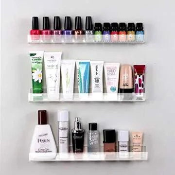 RORKIM 4 Pack 15 Inch Clear Acrylic Shelves, Clear Kids Floating Bookshelf for Kids Room, Modern Nail Polish Rack Sunglasses Essential Oil Picture Ledge Display Toy Storage Wall Shelf