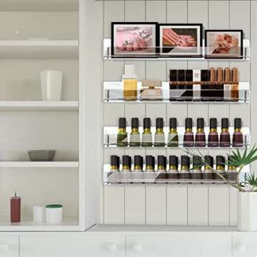 RORKIM 4 Pack 15 Inch Clear Acrylic Shelves, Clear Kids Floating Bookshelf for Kids Room, Modern Nail Polish Rack Sunglasses Essential Oil Picture Ledge Display Toy Storage Wall Shelf