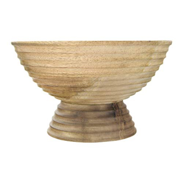 Large 5 Quart Ridged Mango Wood Footed Bowl