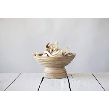 Large 5 Quart Ridged Mango Wood Footed Bowl