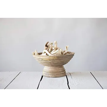 Large 5 Quart Ridged Mango Wood Footed Bowl