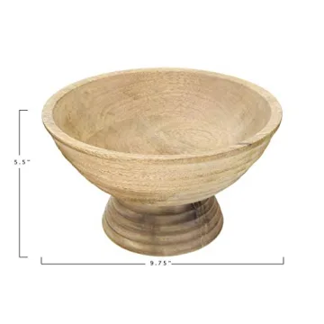 Large 5 Quart Ridged Mango Wood Footed Bowl