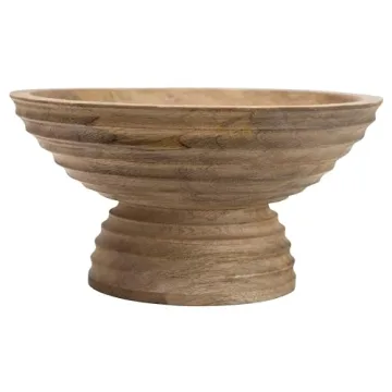 Large 5 Quart Ridged Mango Wood Footed Bowl