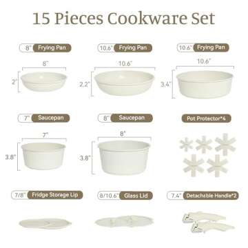 Cuisinluv 15PCS Pots and Pans Set Non Stick, Kitchen Cookware Sets with Detachable Handle, Ceramic C...