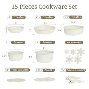 Cuisinluv 15PCS Pots and Pans Set Non Stick, Kitchen Cookware Sets with Detachable Handle, Ceramic C...