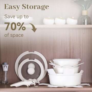 Cuisinluv 15PCS Pots and Pans Set Non Stick, Kitchen Cookware Sets with Detachable Handle, Ceramic Cookware Sets, Non Stick RV Cookware Cooking Set, Dishwasher ＆ Oven Safe, PFOA Free, Cream White