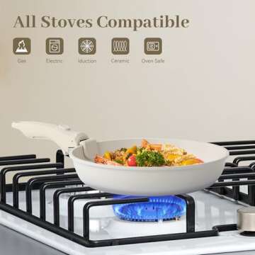 Cuisinluv 15PCS Pots and Pans Set Non Stick, Kitchen Cookware Sets with Detachable Handle, Ceramic Cookware Sets, Non Stick RV Cookware Cooking Set, Dishwasher ＆ Oven Safe, PFOA Free, Cream White