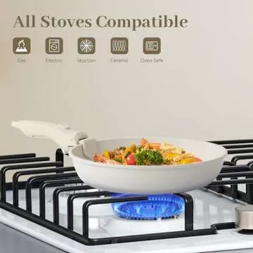 Cuisinluv 15PCS Pots and Pans Set Non Stick, Kitchen Cookware Sets with Detachable Handle, Ceramic Cookware Sets, Non Stick RV Cookware Cooking Set, Dishwasher ＆ Oven Safe, PFOA Free, Cream White