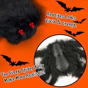 ESSENSON Halloween Spider Decorations, 6 PCS Scary Giant Spiders Set, Realistic Red Eyes and Bendable Legs Spider Decoration Props for Window Wall and Outdoor Indoor Yard Patio House Decor