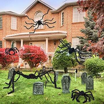 ESSENSON Halloween Spider Decorations, 6 PCS Scary Giant Spiders Set, Realistic Red Eyes and Bendable Legs Spider Decoration Props for Window Wall and Outdoor Indoor Yard Patio House Decor