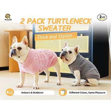 Roseelk 2 Pack Dog Sweaters for Small Dogs - Puppy Medium/Large Size Warm Clothes Winter, Turtleneck...