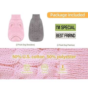Roseelk 2 Pack Dog Sweaters for Small Dogs - Puppy Medium/Large Size Warm Clothes Winter, Turtleneck Pullover Design for Male Girl Pet, Doggie, Kitten Chihuahua Bulldog Pug Beagles (XL, Grey. Pink)