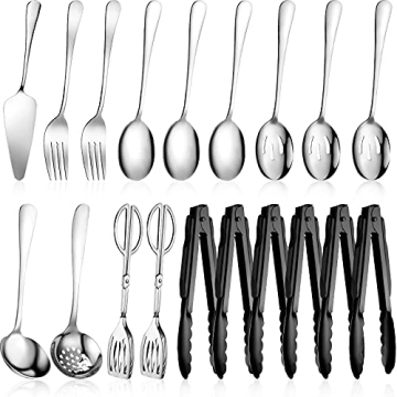 Tanlade 19 Pcs Stainless Steel Serving Utensils Set Flatware Include Spoons Forks Slotted Spoons Sou...