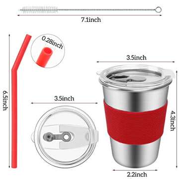 SSAWcasa Spill Proof Cups for Kids, Stainless Steel Kids Cups with Straws Lids, 6 Pack 12oz Unbreakable Toddler Tumbler Baby Water Drinking Glasses, Reusable Metal Smoothie Sippy Mug for Child Adult
