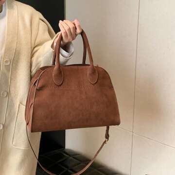 LEVDRO Retro Top-Handle Tote Bag, Suede Tote Bag for Women, Vintage Handle Bag (Brown,Small)